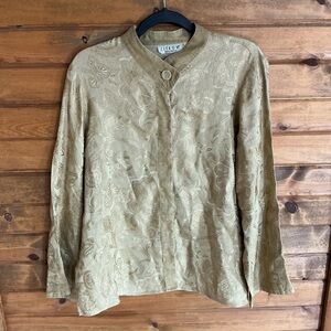 Citron Womens Gold Paisley Textured Button-Up Shirt Jacket Size Large